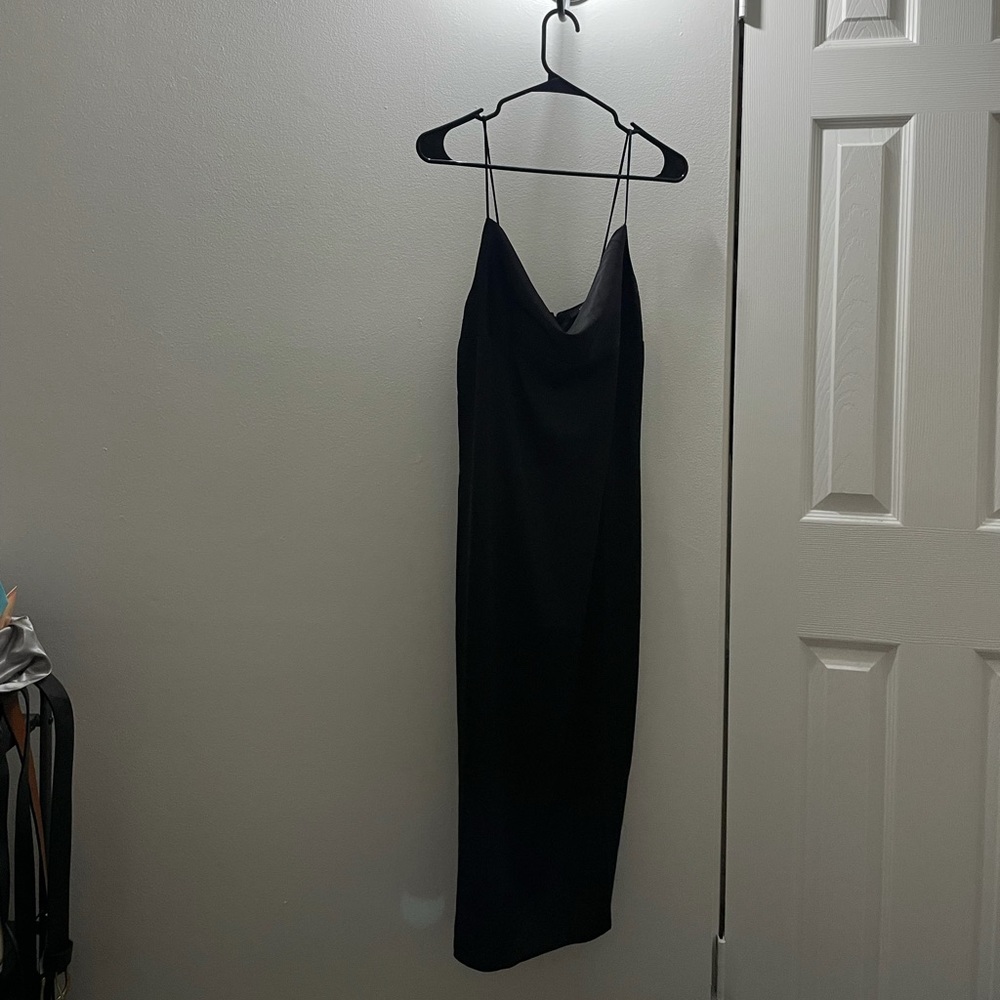 Forever 21 black satin midi dress with a scoop neck